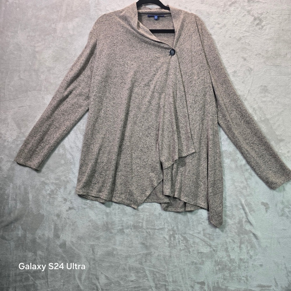Apt. 9 Womens XXL Grey Marled Draped Open Front Button Wrap Cardigan Sweater